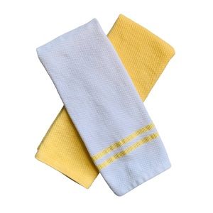 Bardwil Linens Yellow White Striped Cotton Dish Towel Set Textured Kitchen Decor